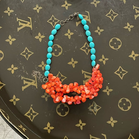 Coral and turquoise statement necklace - Picture 1 of 4